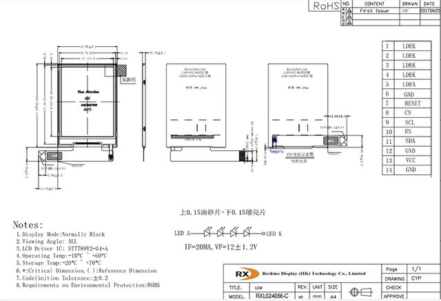 &Eacute;cran LCD Tft 2,4 RXL024066-C
